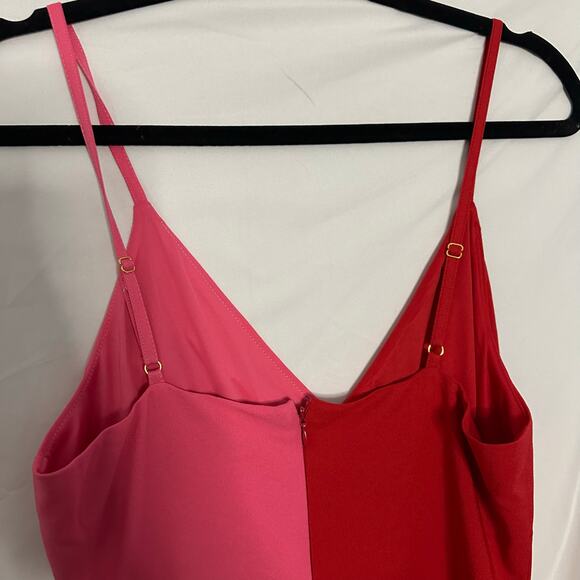 Anthropologie Hutch Yasmin Colorblock V-Neck Jumpsuit Pink Red Size 2 - Picture 5 of 9